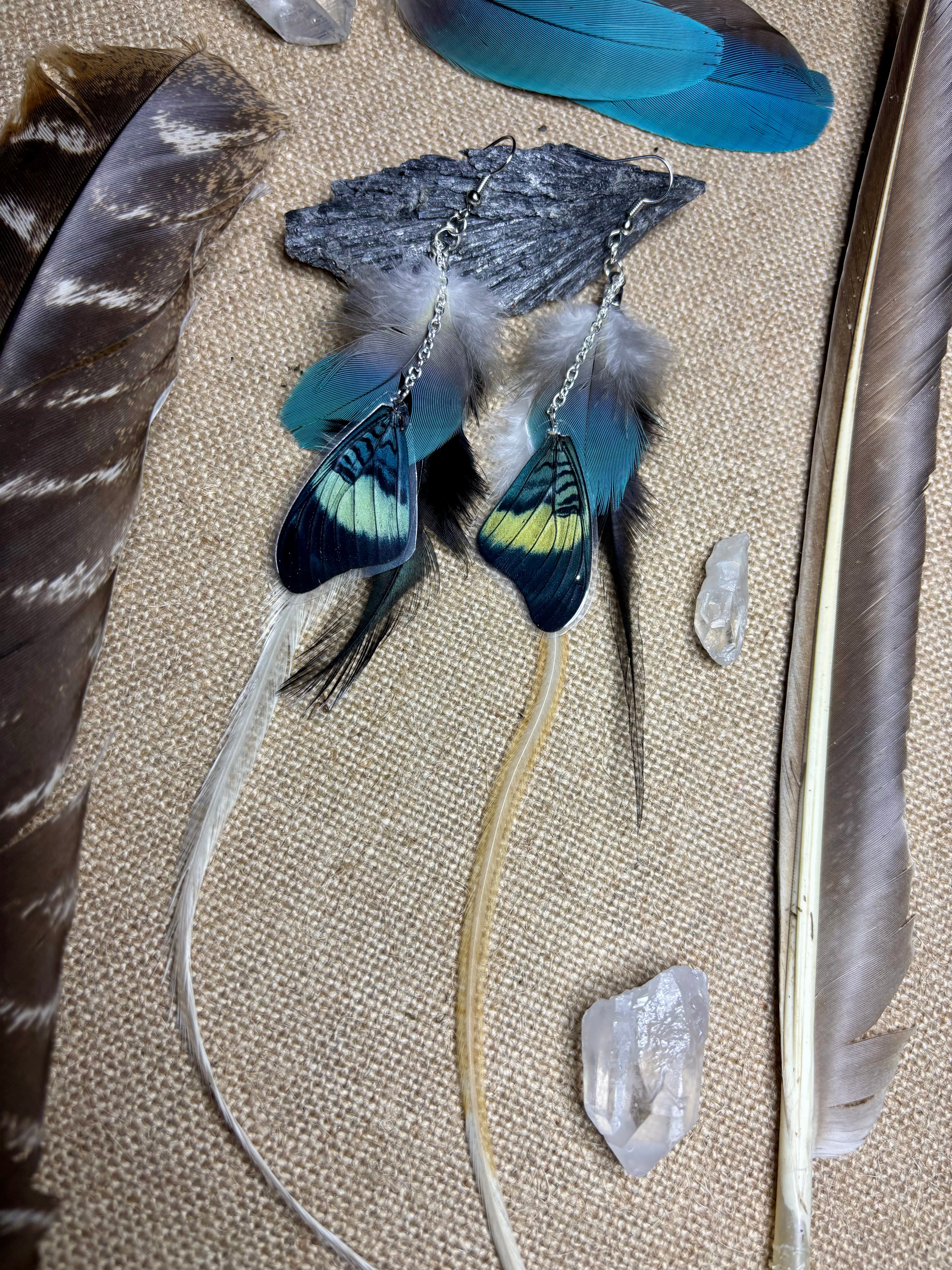 ~•Möther Moøn Earrings•~ MaCaw Feathers