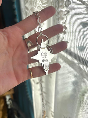 ~White Buffalo Turquoise and Faceted Onyx Heirloom Sterling Silver Pendant~