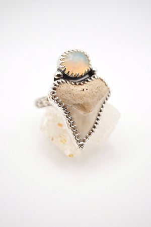 ~White Shark Tooth & Welo Opal Ring~ Size 7.5 Adjustable