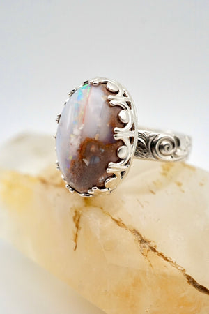 White Mexican Fire Opal Sterling Silver Ring Size 9