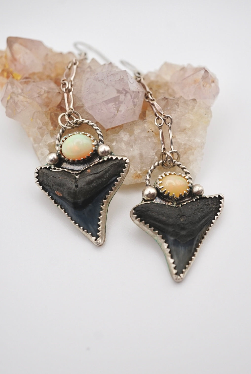 ~Welo Opal + Bull Shark Teeth Earrings~