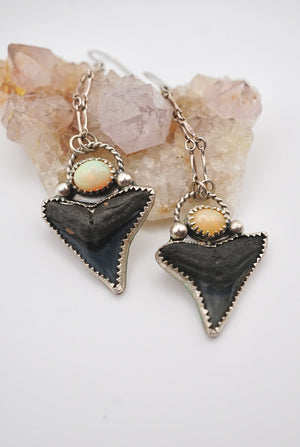 ~Welo Opal + Bull Shark Teeth Earrings~