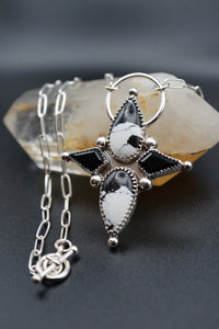 ~White Buffalo Turquoise and Faceted Onyx Heirloom Sterling Silver Pendant~
