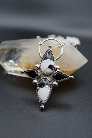 ~White Buffalo Turquoise and Faceted Onyx Heirloom Sterling Silver Pendant~