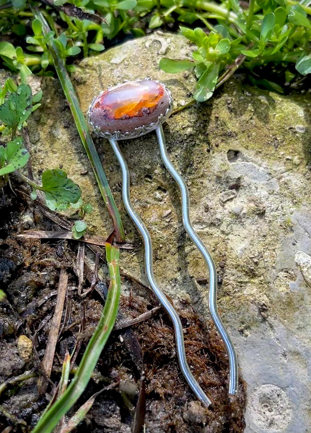 ~Mexican Fire Opal Hairpin~