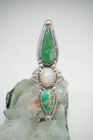 ~Athëna~ Double Turquoise & Opal Ring {Size 6}