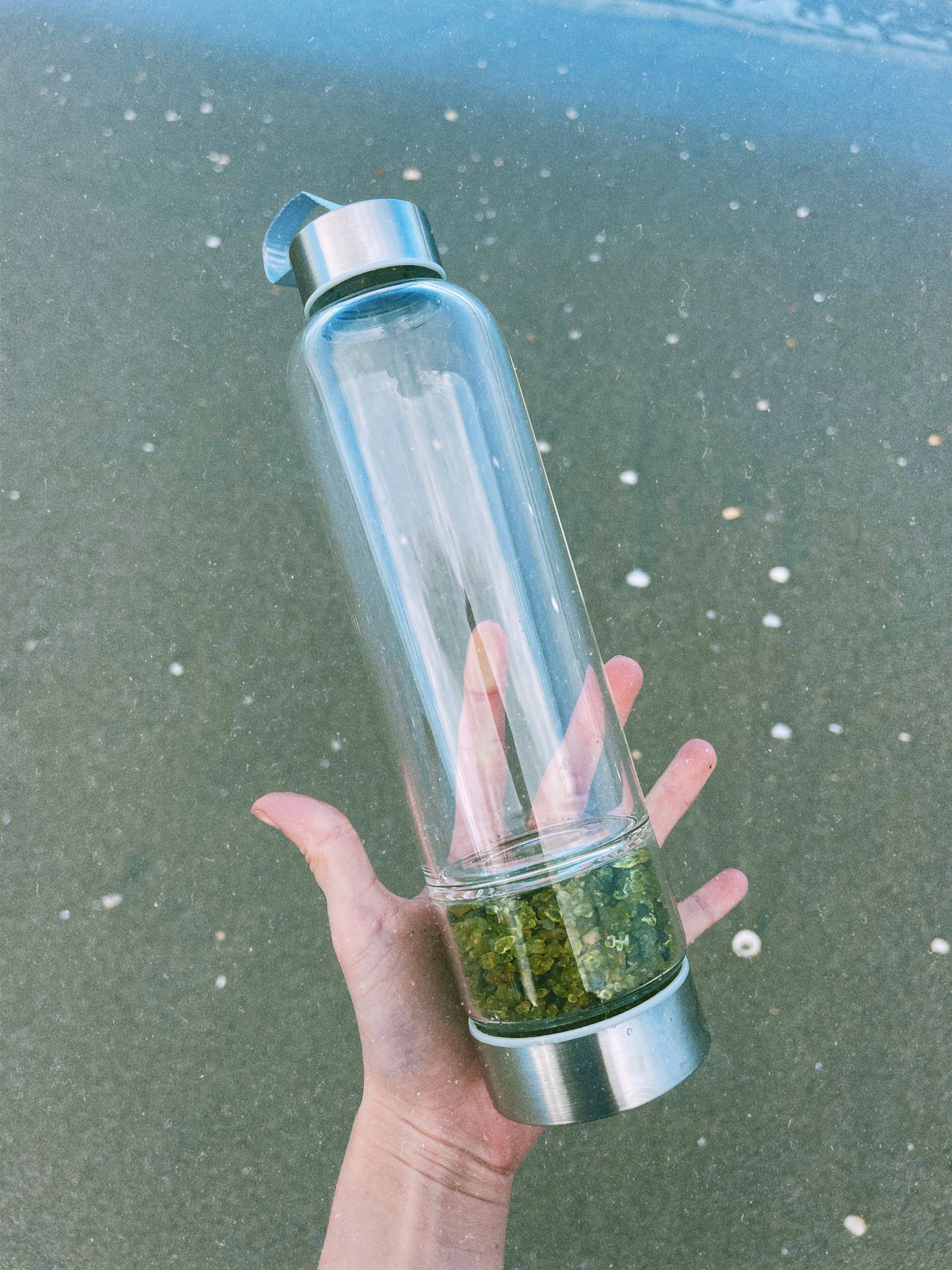 ~Pêridøt Glass Gemstone Water Bottle~ With Case