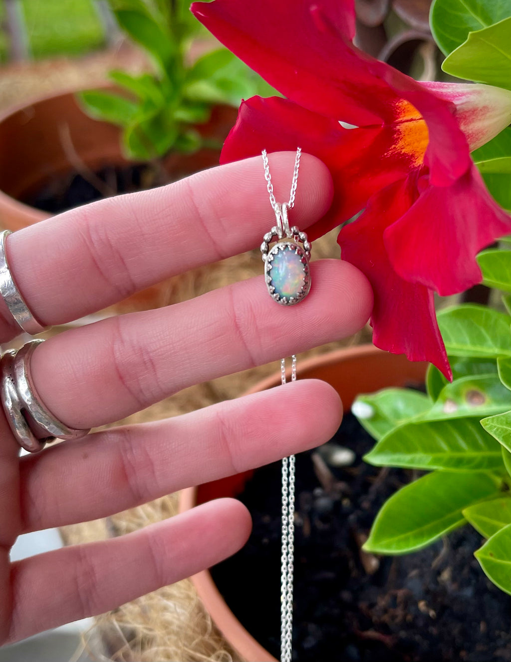 ~ Ethiopian Welo Opal ~ 16” Sterling Silver Chain