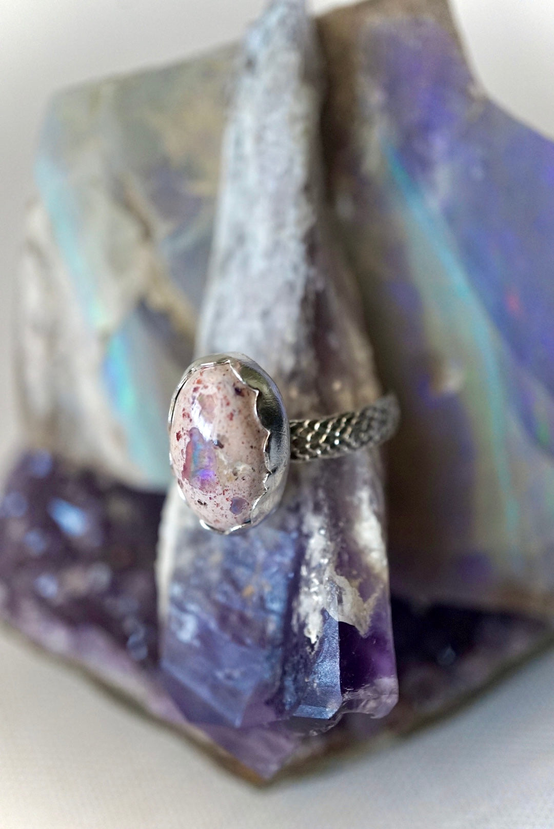 ~Mexican Cantera Opal Ring Rainbow Flash~ {Size 9}