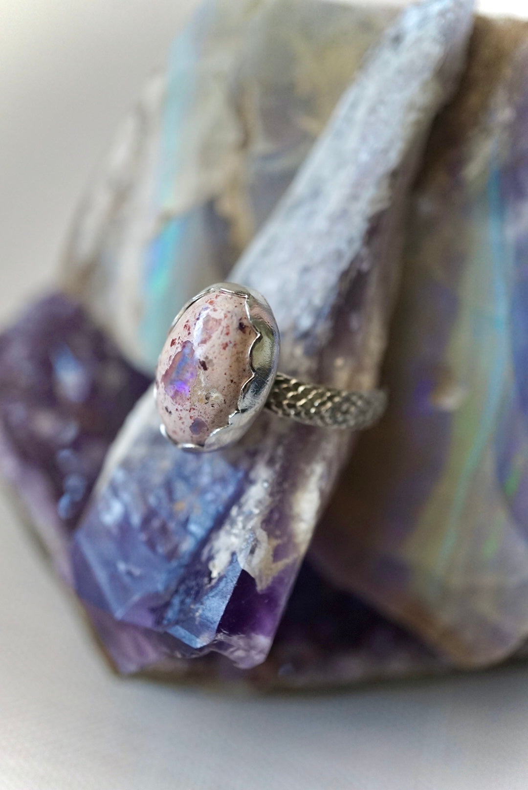 ~Mexican Cantera Opal Ring Rainbow Flash~ {Size 9}