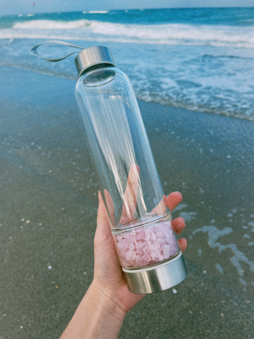 ~Rosë Quartž Glass Gemstone Water Bottle~ With Case