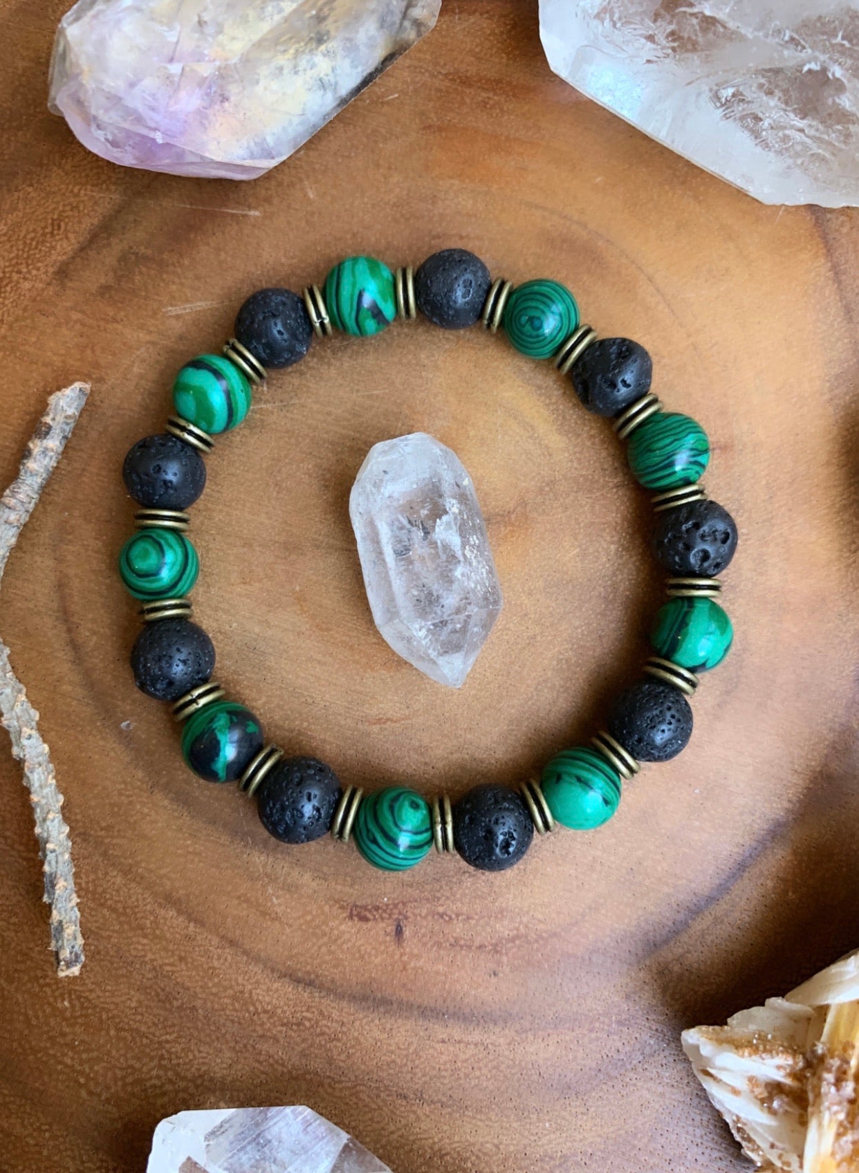 ~ Malachite & Lava Beads Bracelets ~