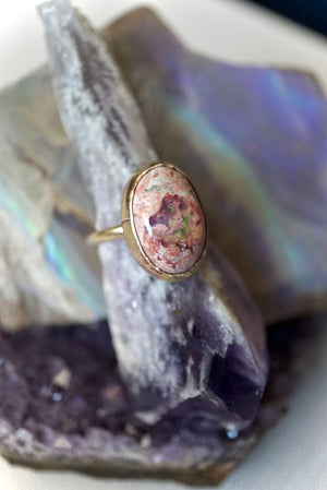 ~Mexican Cantera Opal Ring Rainbow Flash 14k Gold Fill~ {Size 8}