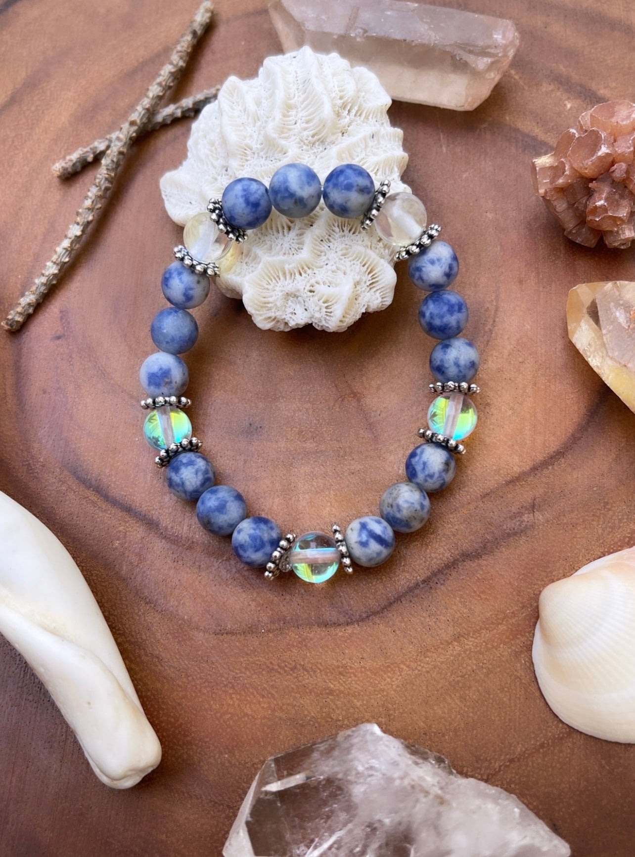 ~ Lapis Lazuli & Aura Quartz Bracelet ~