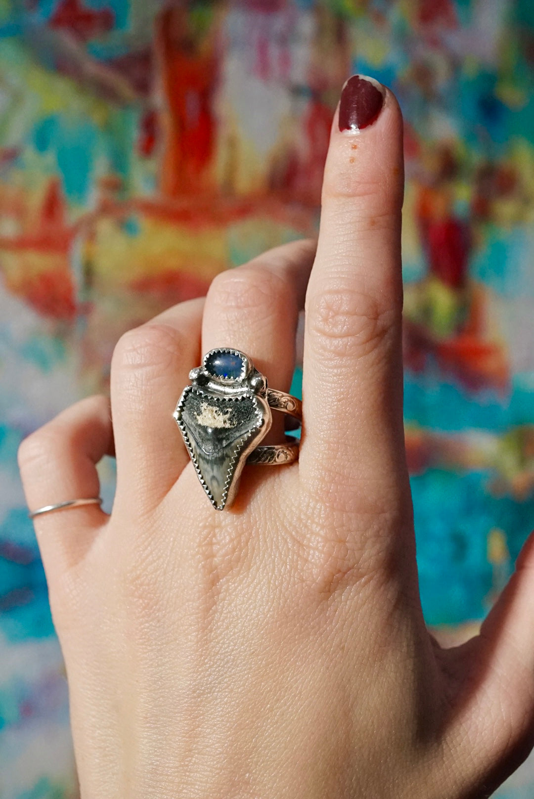 ~Bläck Opal & Bull Shark Tooth Ring~ {Size 7.75}