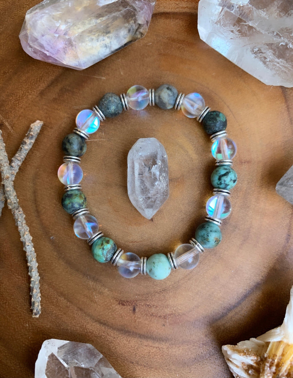 ~ African Turquoise & Aura Quartz Bracelet ~