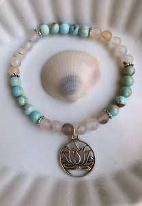 ~ Turquoise & Montanah Agate {with lotus charm} Bracelet