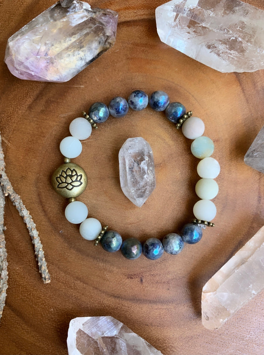 ~ Labradorite & Amazonite Lotus Bracelet ~