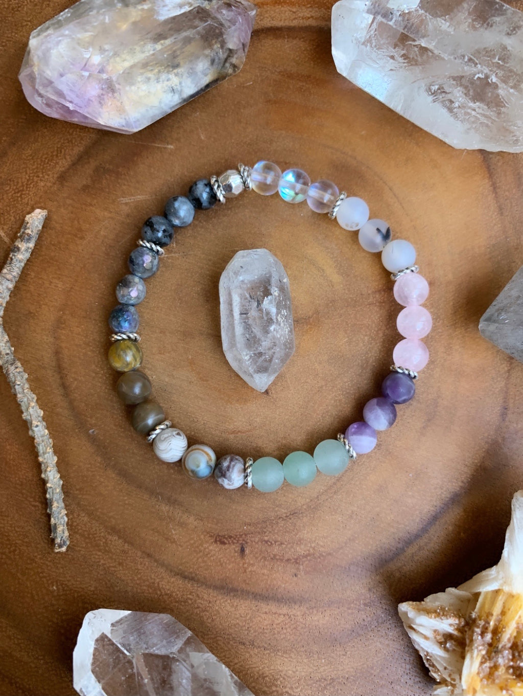 ~ Labradorite, Tigers Eye, Lace Agate, Aventurine, Amethyst, Rose Quartz and Montanah Agate Bracelet~