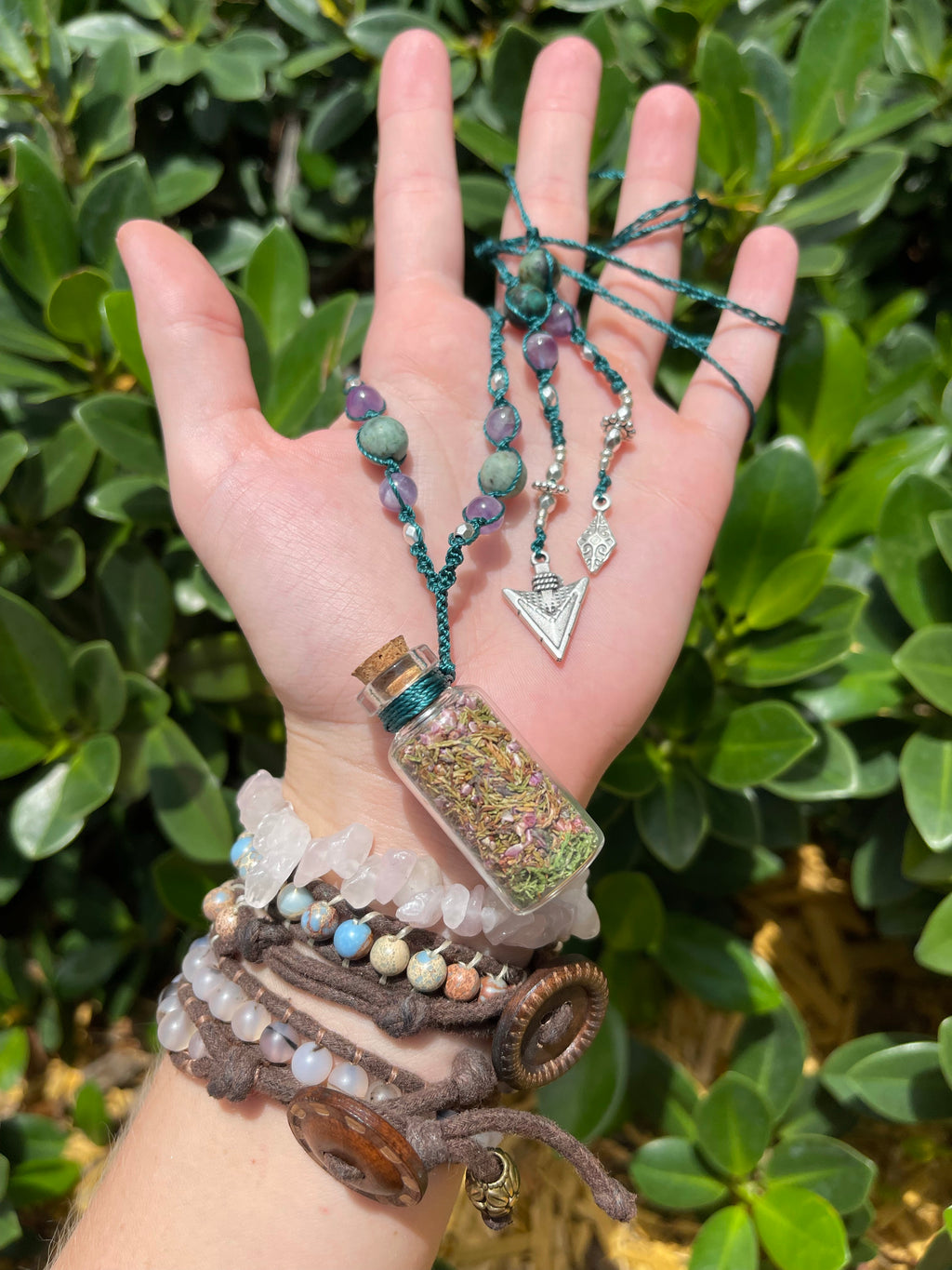~ Apothecary Vial with Heather Flowers ~ Amethyst & African Turquoise
