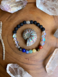~ 7 Chakras, Aura Quartz & Lava Beads Bracelet ~