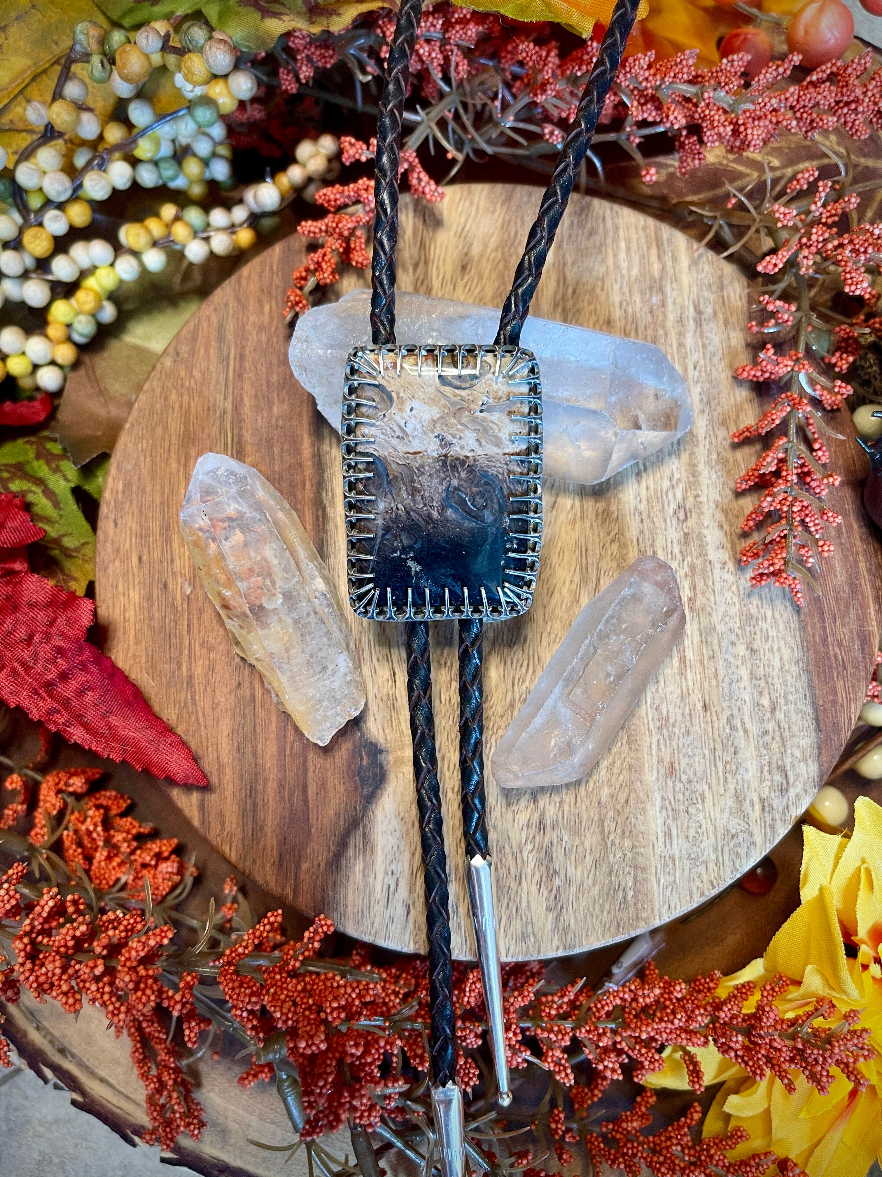 ~ Palm Root Bolo Tie ~ Fully Adjustable with Silver Tips
