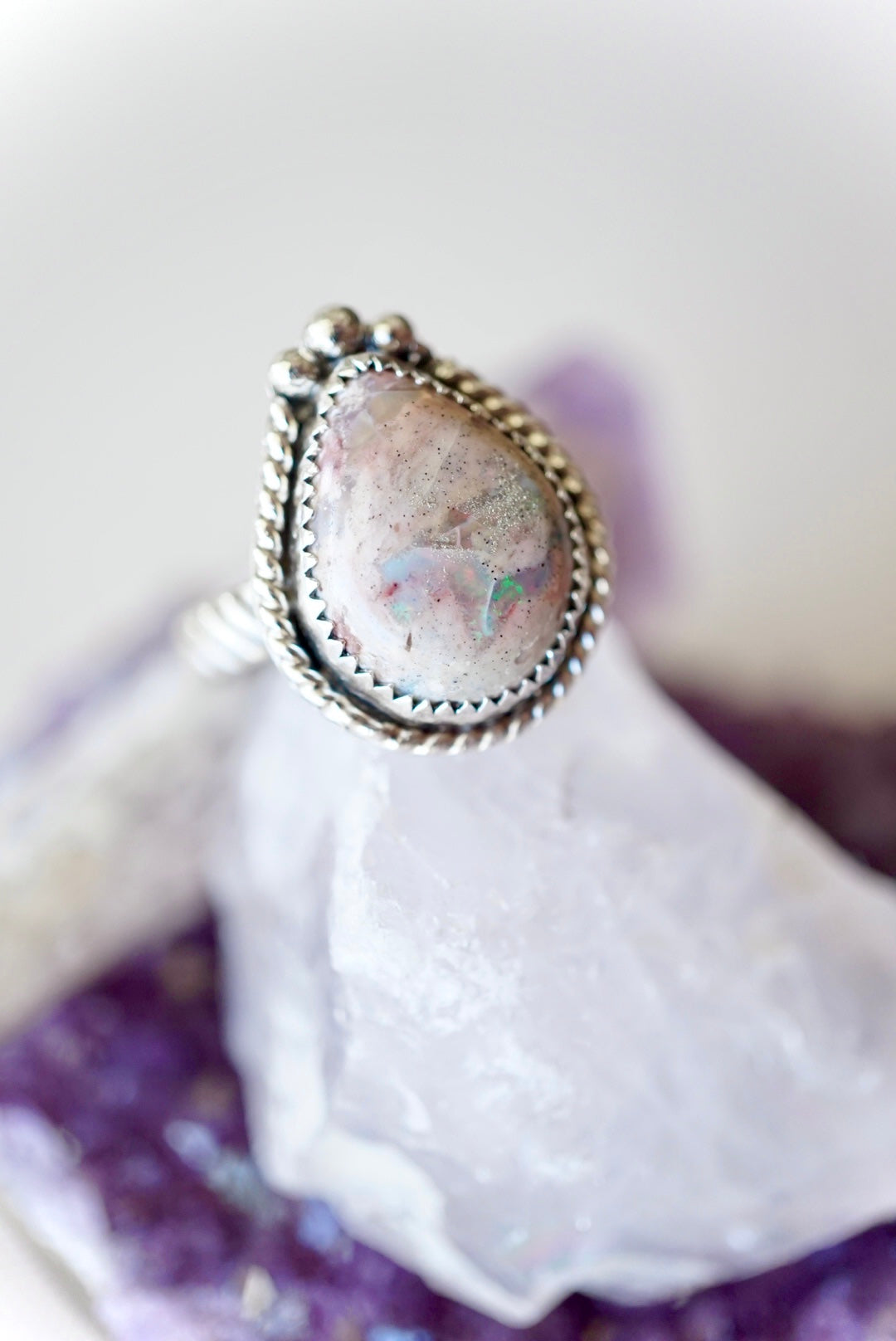 ~Mexican Cantera Opal Rainbow Flash Ring~ {Size 8.25}