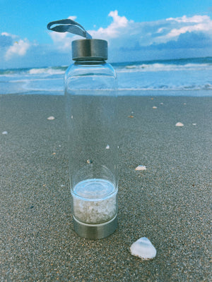 ~Quartż Glass Gemstone Water Bottle~ With Case