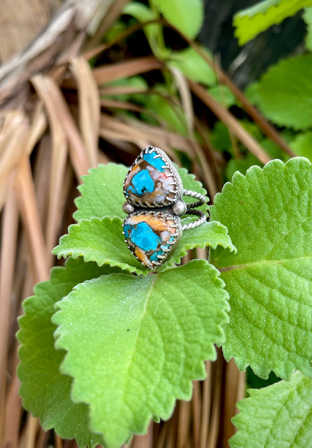 ~ Spiny Oyster Shell + Turquoise Double Gemstone ~ Size 8.5