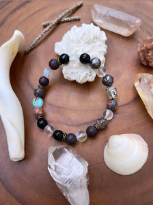 ~ Onyx, Aura Quartz & Lava Beads Bracelet ~